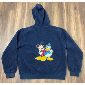 VTG Y2K Disney Mickey Mouse Donald Duck graphic sherpa fleece zip-up hoodie M